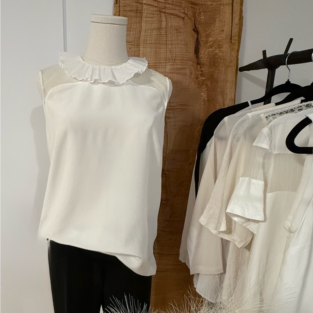 Sandro Cream Ruffled Bib Collar Blouse - 100% Silk